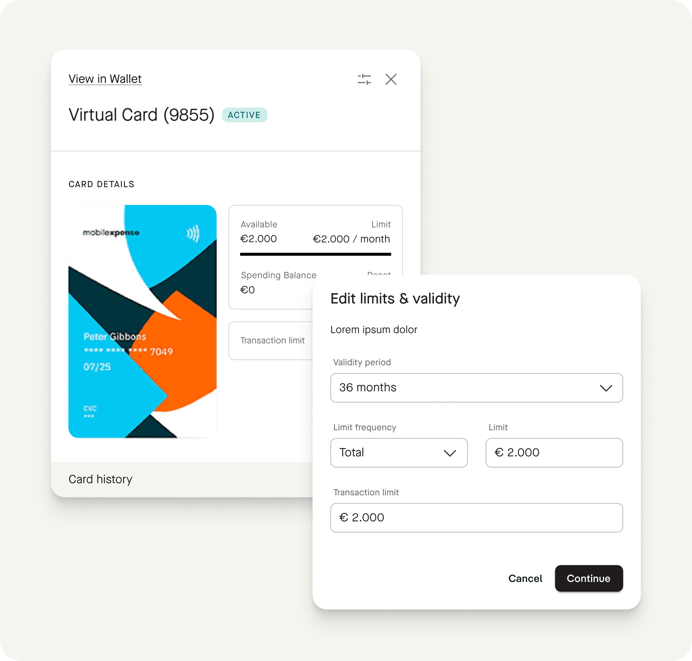 Mobilexpense Online card management