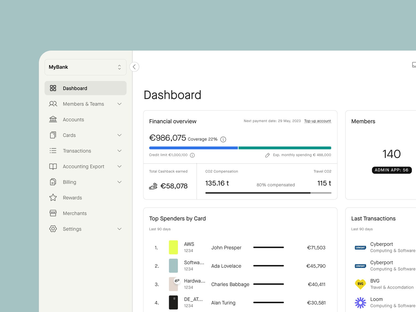 Card & Spend OS bank admin app