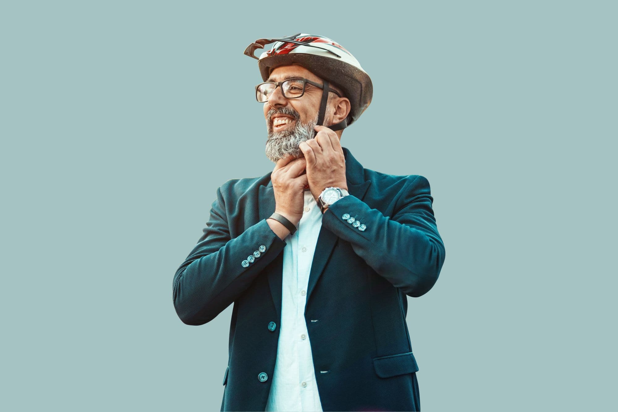 man wearing a bike helmet